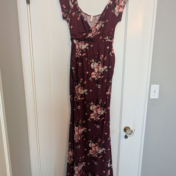 Pink Blush off shoulder long maternity gown size small - Picture 2 of 7